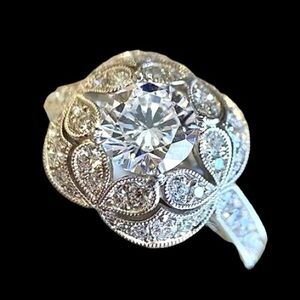 Gorgeous 4 Ct. tw Arya 18k white gold over  Silver Ring platinum antique design